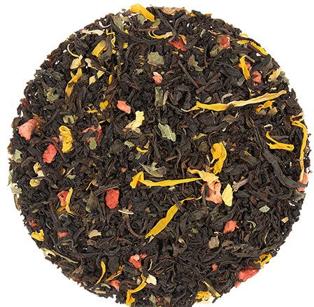 A wonderful black loose leaf tea with Lemon balm leaves, Strawberry pieces, Calendula, and Sunflower petals. This loose leaf tea brews wonderfully and has an lovely strawberry flavour that mixes with the black tea well.