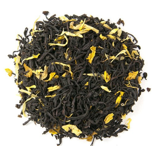 Black loose leaf tea with Calendula, Marigold, and Sunflower petals. This loose leaf tea is flavoured with a rich vanilla and makes a wonderful cup of tea.