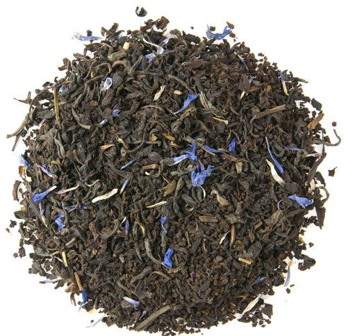 Black loose leaf tea blended with green tea, jasmine and blue cornflowers, with some light flavour notes of Earl Grey making a delightfully refreshing tea blend