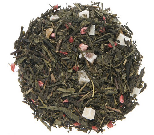 Loose leaf green tea blended with sweet pieces of papaya and strawberry. Brews a lovely green cup of tea scented with strawberries.