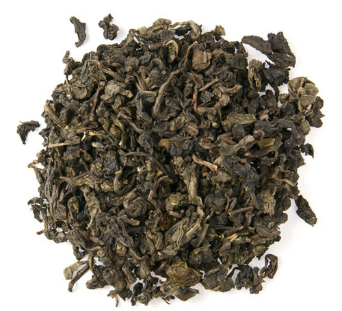 Oolong loose leaf tea. Large curled leaves, typical of an oolong tea from Fujian province in China.