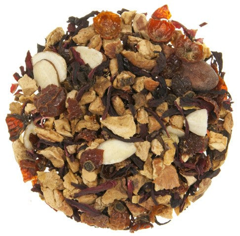 A delightful mix of Apple, Hibiscus, Rosehip, Cocoa bean and Almond pieces to create this Eternally Nuts herbal tea.