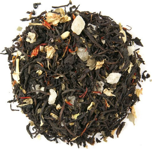 Black loose leaf tea blended with Pineapple and Pear pieces, Safflower, Mallow, and Jasmine petals, Blackberry, and Lime leaves. Brews a flavourful cup of tea.