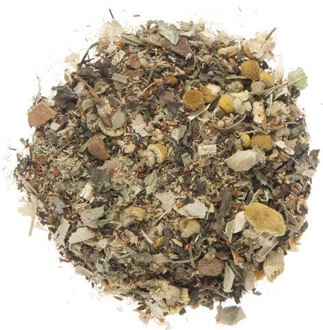 Herbal loose leaf tea blended with Camomile, Rooibos, Anise, Linden petals, Lemon balm, Orange pieces, Cinnamon, Lemon Verbena leaves, and Passion flower. A relaxing tisane.